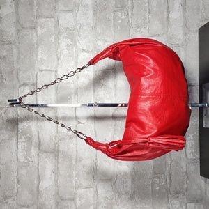 Red Faux Leather Hobo Bag